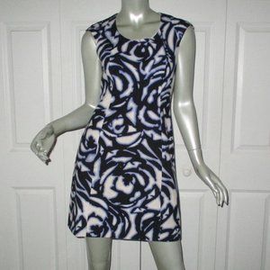KAREN MILLEN Black/White Abstract Pattern Waffle Texture Cap Sleeve Dress